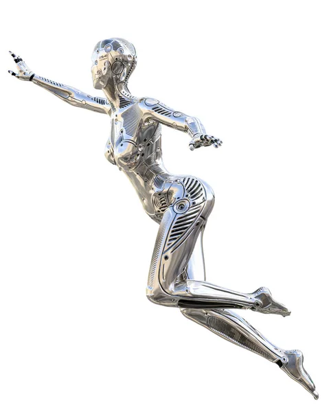 Robot Danseuse Droïde Argenté Brillant Métal Intelligence Artificielle Art Mode — Photo