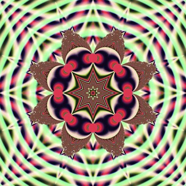 Soyut fraktal bandana baskı. Desen tasarım yastık, halı, kilim, kumaş için kare. İpek boyun atkı, atkı, şal, wra için Mandala tasarım