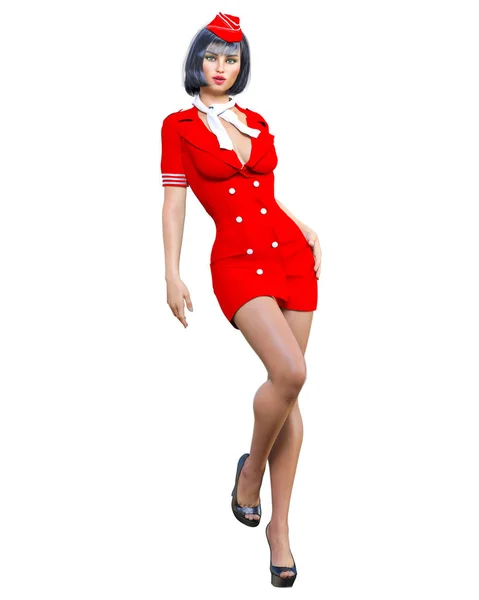 Bella Donna Alta Stewardess Air Hostess Volo Girl Short Vestito — Foto Stock