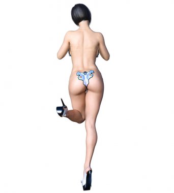 Uzun boylu seksi kadın minimalist fütüristik iç çamaşırı. Metal sütyen külot. Kavramsal moda sanat. Baştan çıkarıcı samimi poz. Gerçekçi 3d render illüstrasyon. Isolate.Illustration popsocket için