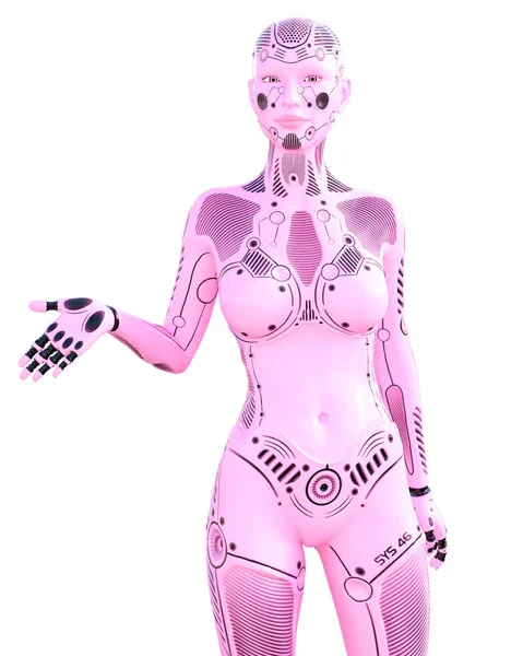 Χορεύτρια Ρομπότ Γυμνάστρια Μεταλλικό Ροζ Ανδροειδές Τεχνητή Νοημοσύνη Εννοιολογική Τέχνη — Φωτογραφία Αρχείου