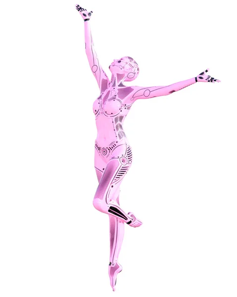 Dance Gymnast Robot Vrouw Metalen Roze Droid Kunstmatige Intelligentie Conceptuele — Stockfoto