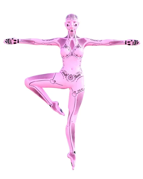 Χορεύτρια Ρομπότ Γυμνάστρια Μεταλλικό Ροζ Ανδροειδές Τεχνητή Νοημοσύνη Εννοιολογική Τέχνη — Φωτογραφία Αρχείου