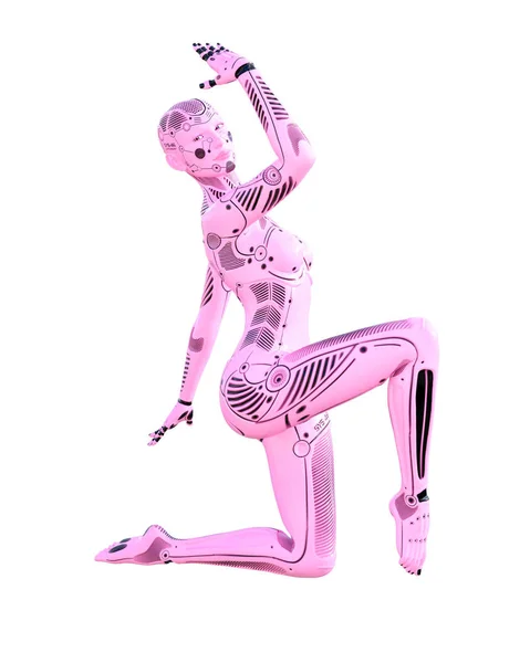 Baile Gimnasta Mujer Robot Metal Rosa Droid Artificial Intelligence Conceptual — Foto de Stock