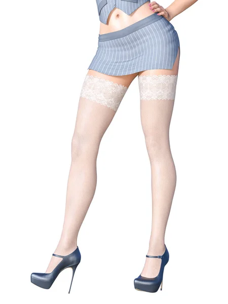 Beautiful Long Slender Sexy Female Legs Short Mini Skirt White — Stock Photo, Image