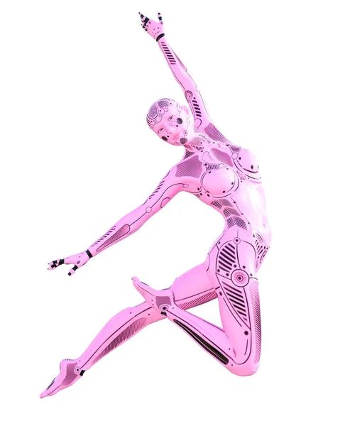 Taniec Gimnastyk Robot Kobieta Metal Różowy Droid Sztuczna Inteligencja Konceptualna — Zdjęcie stockowe