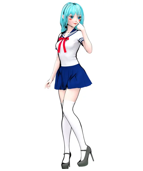 3D japanese anime schoolgirl. — Stock Photo, Image