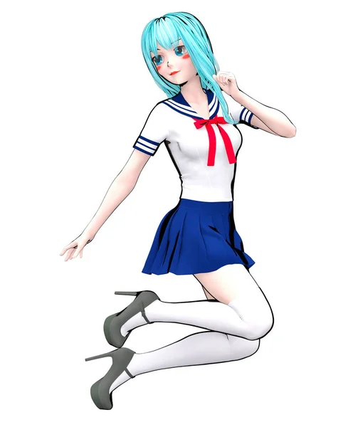 3D Japoński Anime Uczennica. — Zdjęcie stockowe