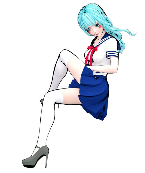 3D japanese anime schoolgirl. — Stock Photo, Image