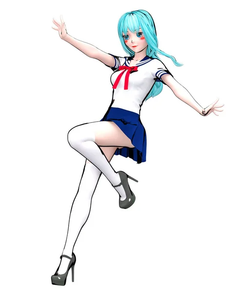 3D Japanse anime schoolmeisje. — Stockfoto