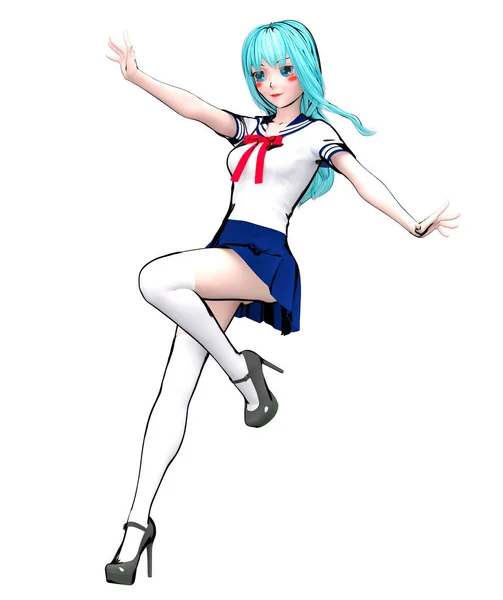 3D japanese anime schoolgirl. — Stock Photo, Image