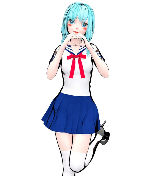 3D japansk Anime Schoolgirl. — Stockfoto