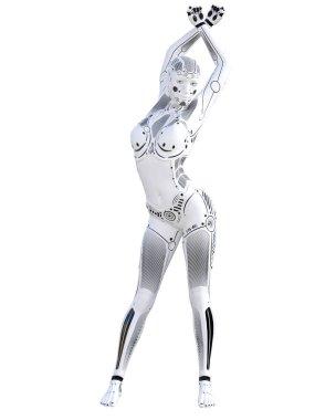 Robot kadın. Beyaz metal droid. Yapay zeka.