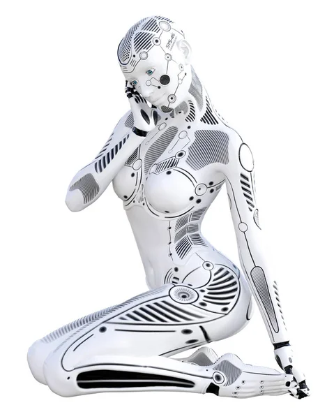 Donna robot. Droide di metallo bianco. Intelligenza artificiale . — Foto Stock