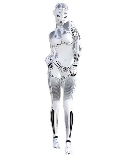 Robot kvinna. Vit metall droid. Artificiell intelligens. — Stockfoto