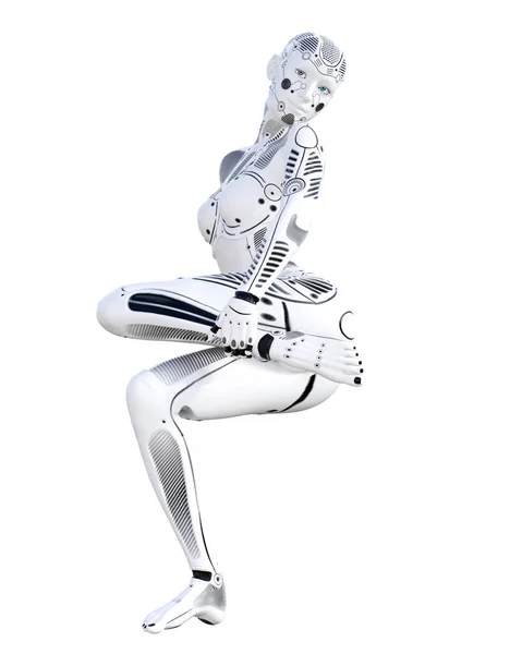 Robot kvinna. Vit metall droid. Artificiell intelligens. — Stockfoto