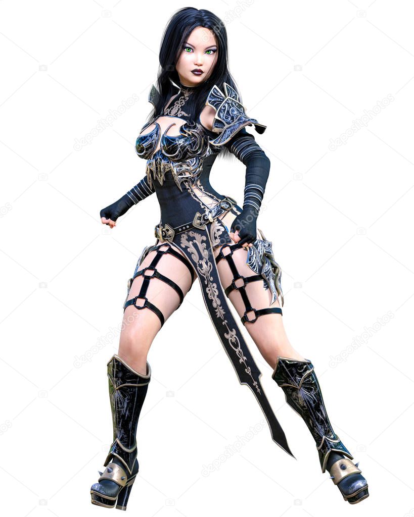 Warrior amazon woman with sword and metal blade.