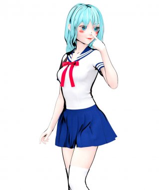 3d japon anime kız öğrenci.