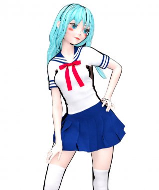 3d japon anime kız öğrenci.