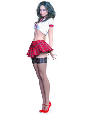 Okul üniformalı kadın..