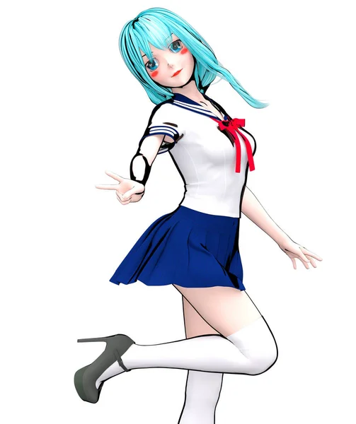 3D japansk Anime Schoolgirl. — Stockfoto