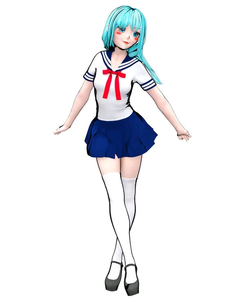 3D japanese anime schoolgirl. — Stock Photo, Image