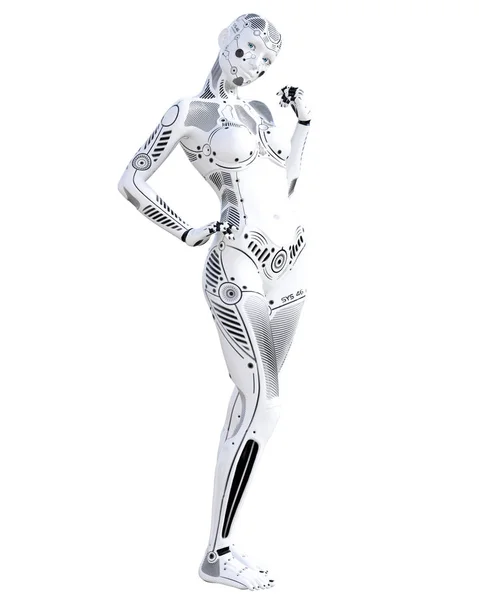 Robot kvinna. Vit metall droid. Artificiell intelligens. — Stockfoto