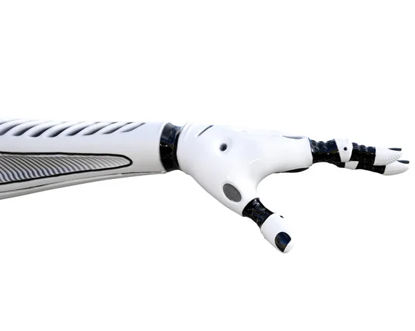 Bílý kovový Droid, ruční gesta — Stock fotografie