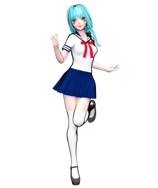 3d japon anime kız öğrenci.