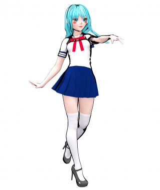 3d japon anime kız öğrenci.