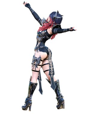 Kılıç ve metal bıçak ile Savaşçı amazon kadın.