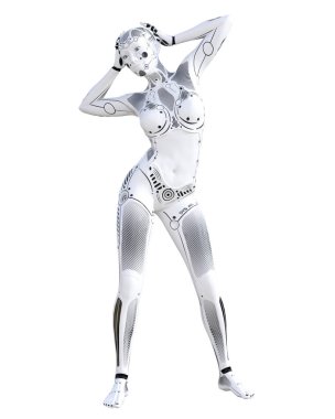 Robot kadın. Beyaz metal droid. Yapay zeka.