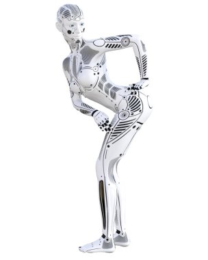 Robot kadın. Beyaz metal droid. Yapay zeka.