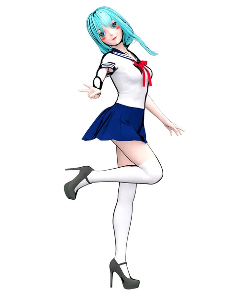 3D日本のアニメ女子高生. — ストック写真