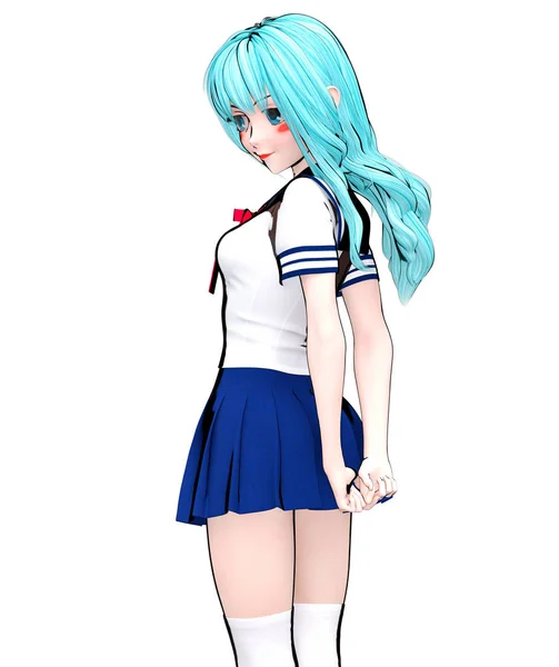 3D japansk Anime Schoolgirl. — Stockfoto