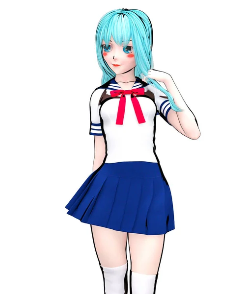 3D japansk Anime Schoolgirl. — Stockfoto