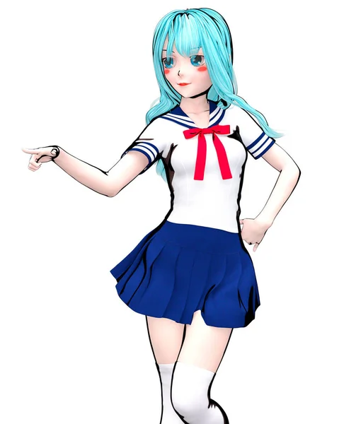 3D Japanse anime schoolmeisje. — Stockfoto