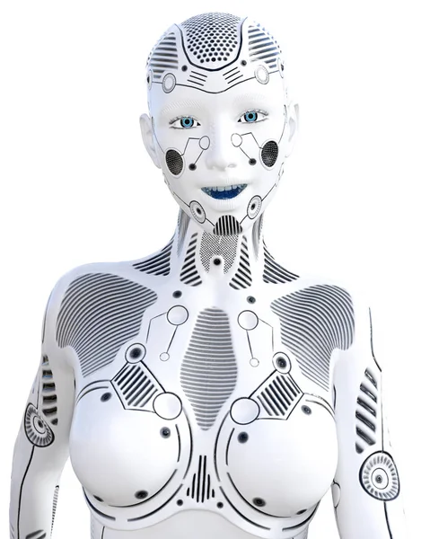 Robot woman. White metal droid. Artificial Intelligence. — Stock Photo, Image