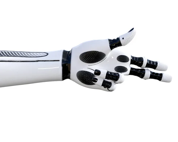 Bílý kovový Droid, ruční gesta — Stock fotografie