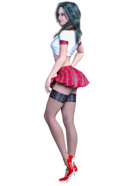 Okul üniformalı kadın..