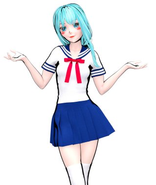 3d japon anime kız öğrenci.
