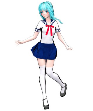 3d japon anime kız öğrenci.
