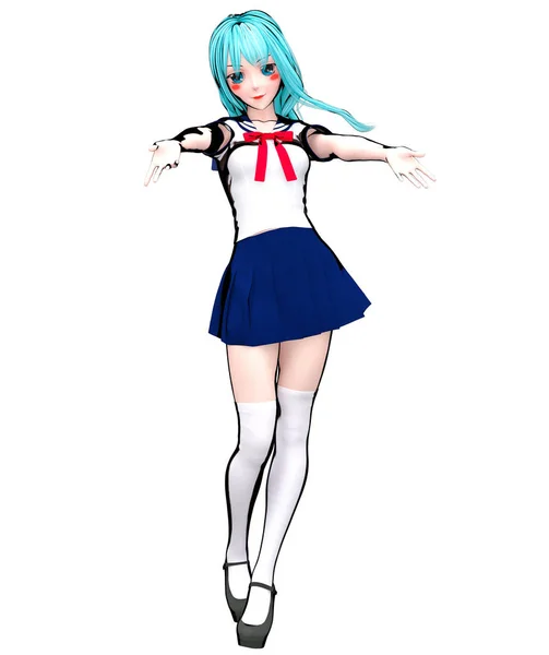 3D japansk Anime Schoolgirl. — Stockfoto