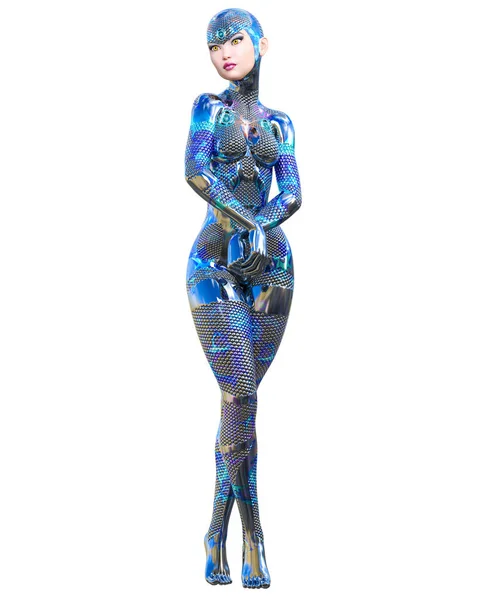 Traje de neón metálico futurista Cyborg Woman . — Foto de Stock
