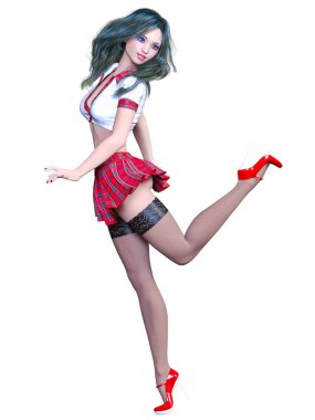 Okul üniformalı kadın..