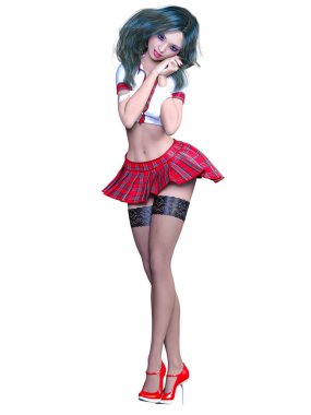 Okul üniformalı kadın..