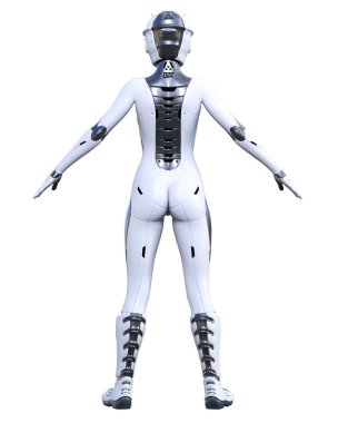 Robot kadın. Mat metal droid. Yapay Zeka.