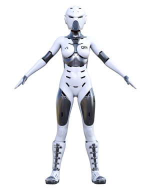 Robot kadın. Mat metal droid. Yapay Zeka.