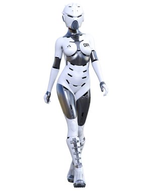 Robot kadın. Mat metal droid. Yapay Zeka.