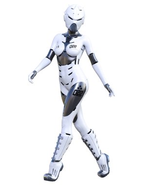 Robot kadın. Mat metal droid. Yapay Zeka.